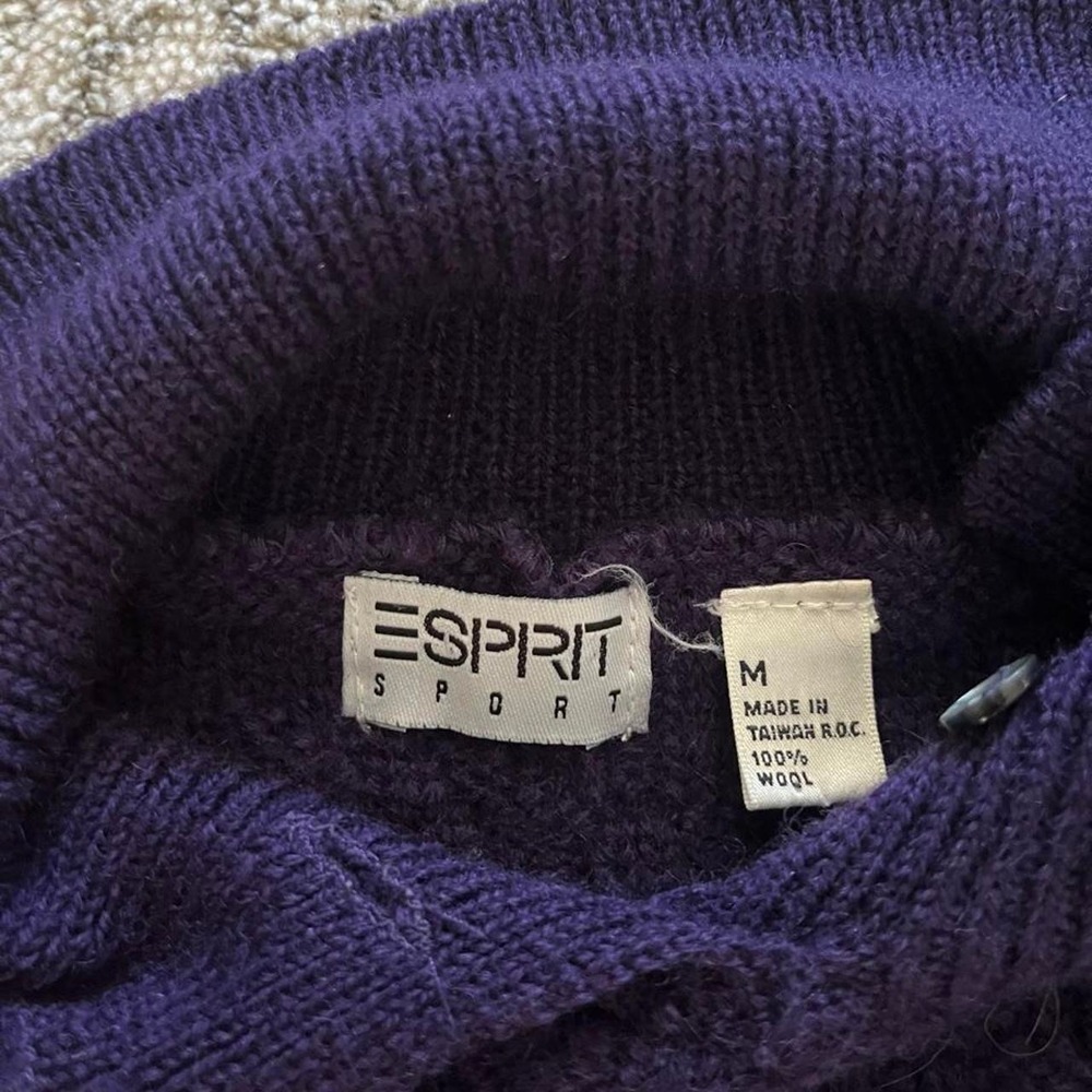 Y2K Esprit knit wool pullover button neck textured fisherman sweater - Picture 2 of 6